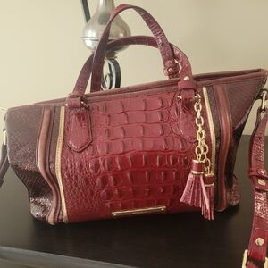 Vintage Brahmin Red Satchel with Gold Accents